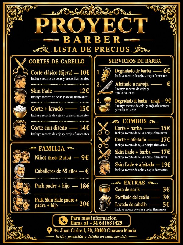 Carta de precios de Proyect Barber