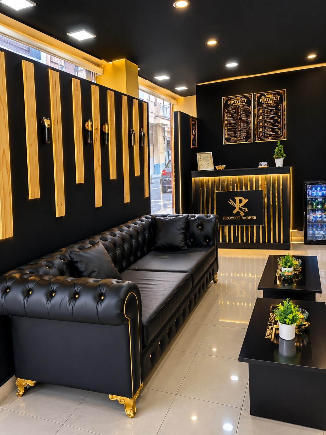Zona lounge de Proyect Barber