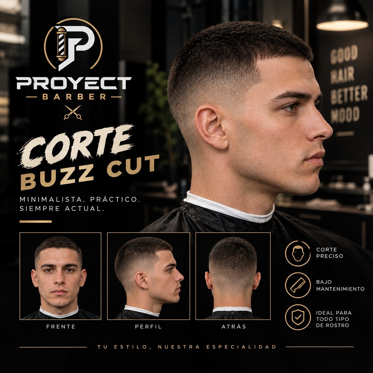 Corte Buzz Cut por Proyect Barber